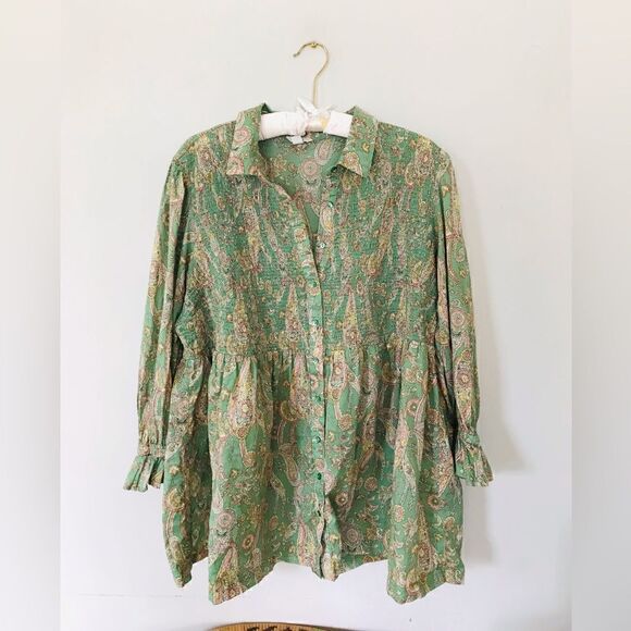 Cato | sage green paisley peasant blouse | size 22 - Picture 1 of 7